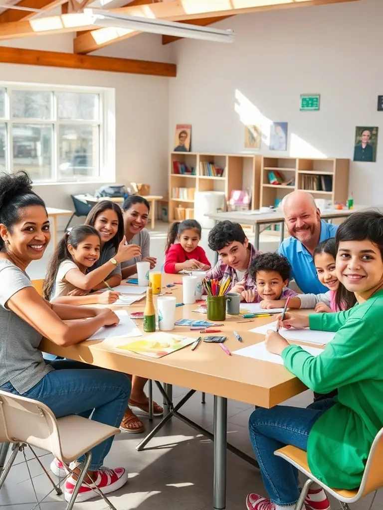 A group of diverse community members participating in an interactive arts workshop facilitated by BALANCE ASSOCIATION.