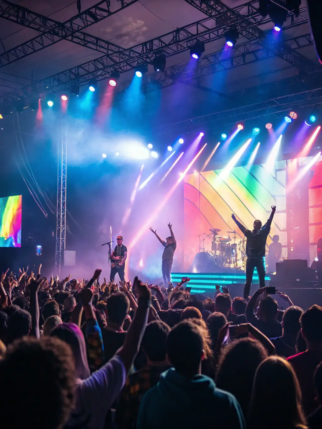 A vibrant image of a live concert organized by BALANCE ASSOCIATION, showcasing diverse musicians and an engaged audience, capturing the energy and cultural richness of the event.