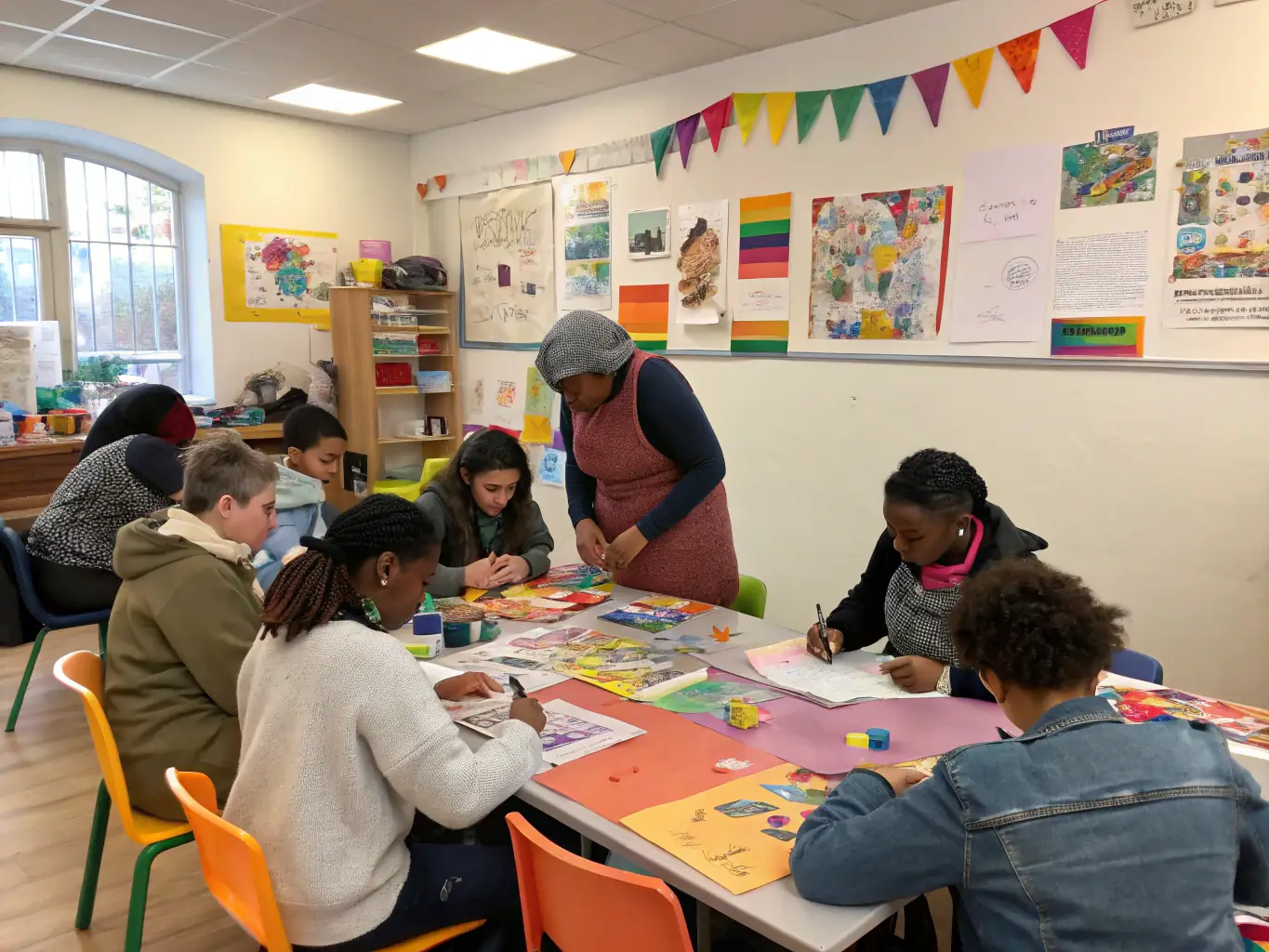A heartwarming photo of community members participating in an interactive arts workshop, emphasizing the organization's commitment to community engagement and cultural participation.